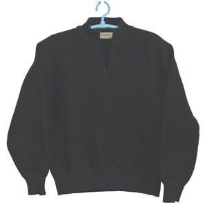 Vintage LLBean 100% Wool Quarter Zip Sweater Black Mock Neck Grandpa Core M